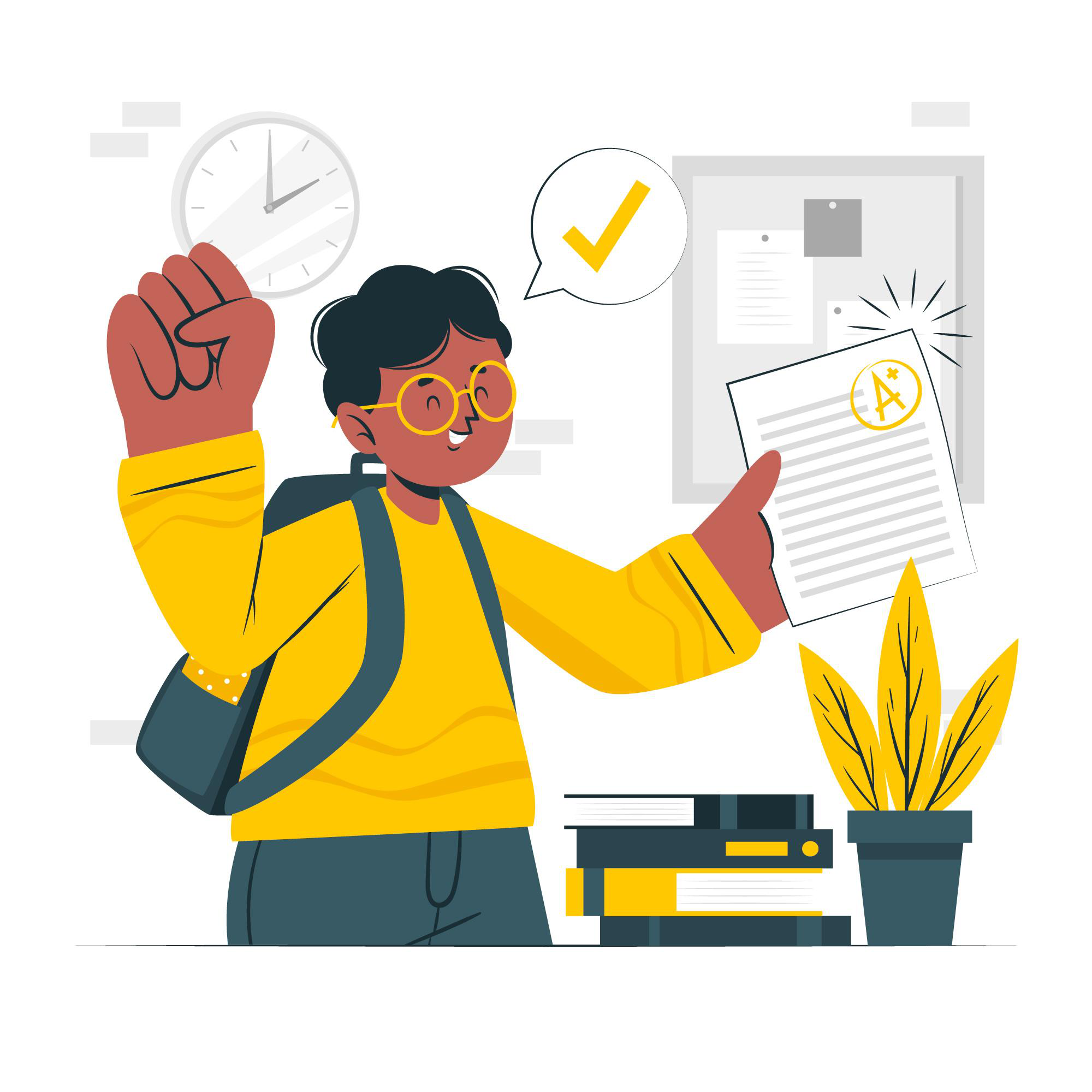 Vector image of a student with his exam result sheet